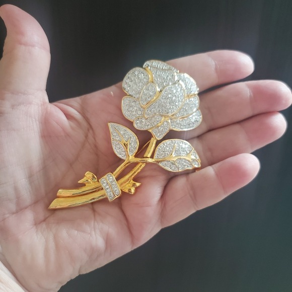 Nolan Miller Jewelry - Nolan Miller Brooch Large Pave Rhinestone Rose Flower Glamour Collection IOB
